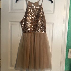 Rose gold sequence halter top dress